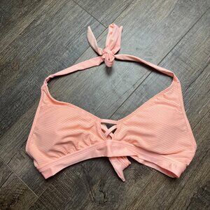 Peach Ribbed Padded Bikini Halter Top (unknown size)